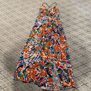 Simplee Floral Backless Straps Maxi Dress With High Slits Size Large